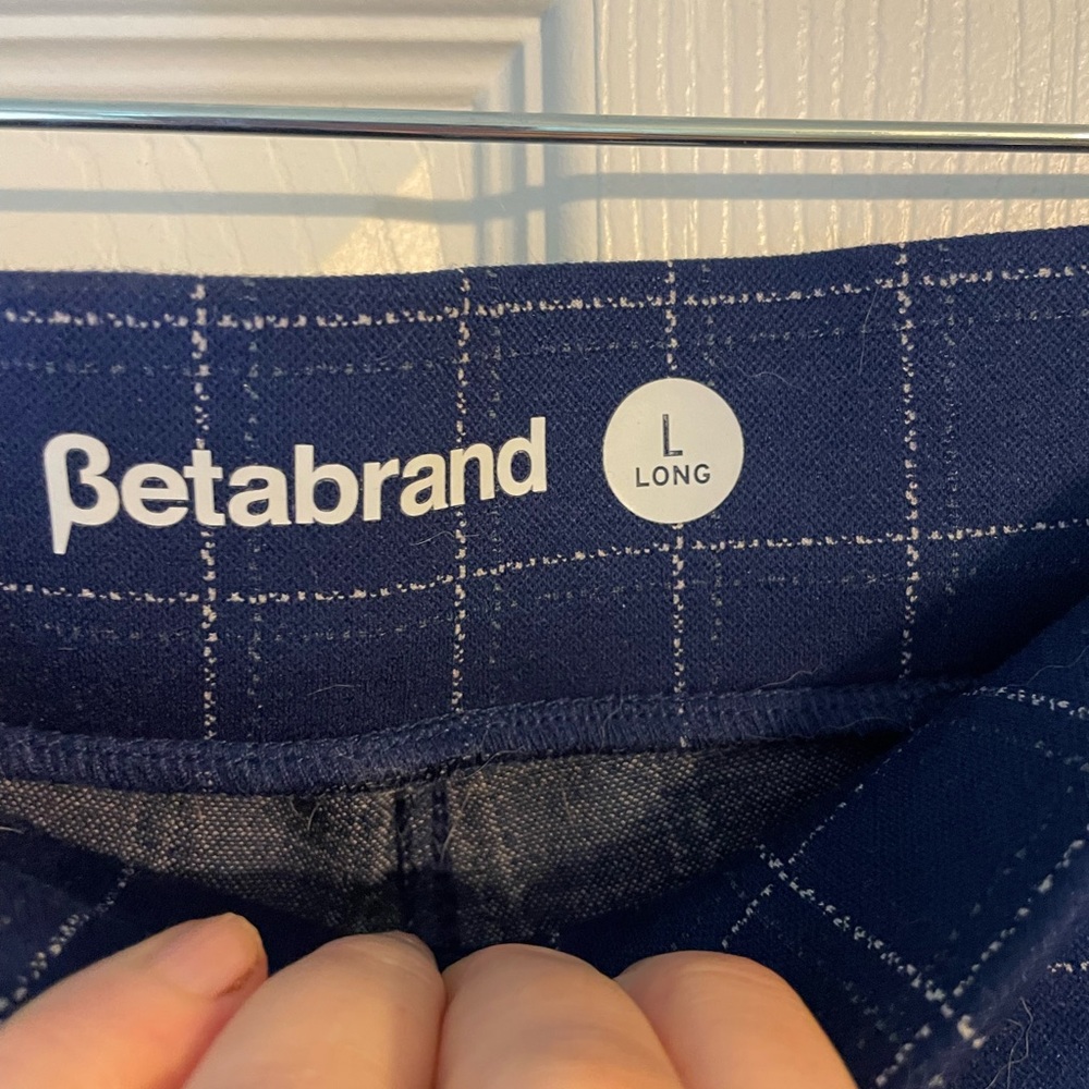 Betabrand Blue Ankle Cropped Pants with Windowpane Pattern - Picture 2 of 4